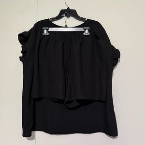 Women’s Black Short Sleeve Ruffle Top with Shorts - Matching Set